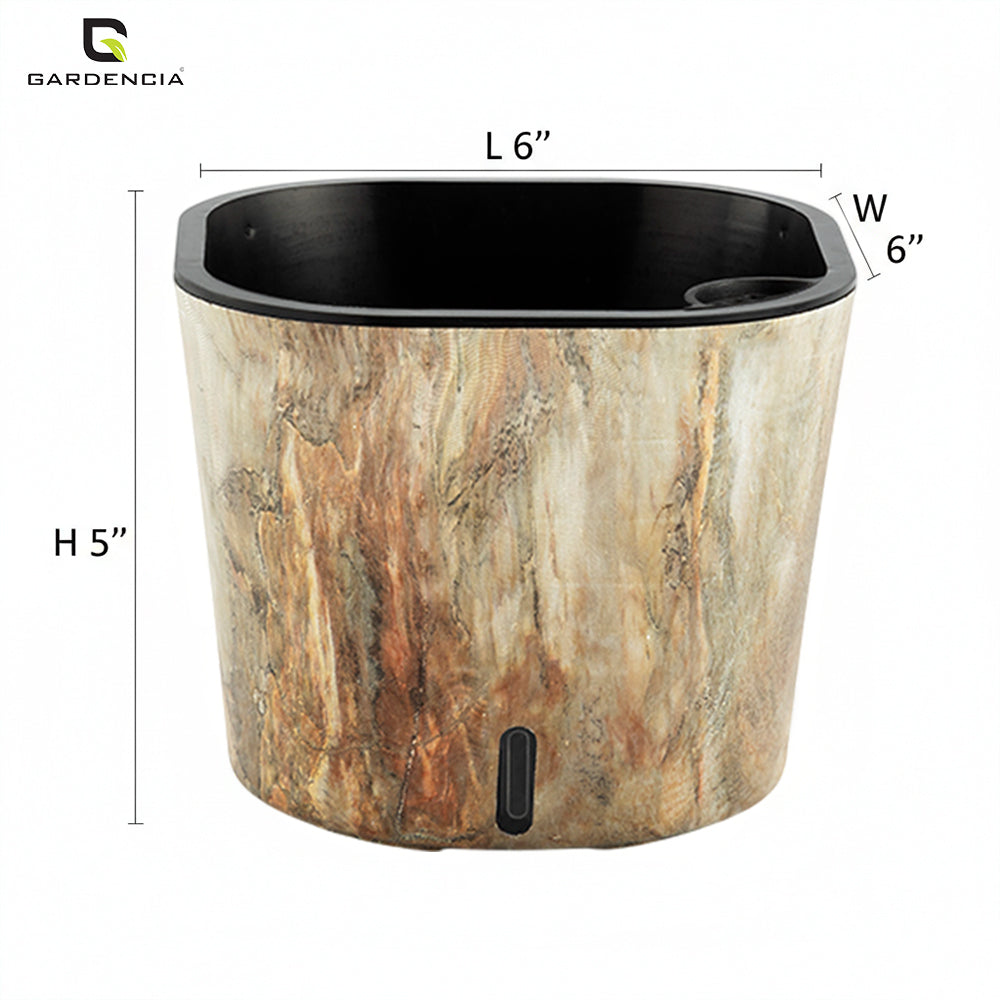 GARDENCIA Cube Self Watering 6" Plant Pot Modern Printed Planter for Indoor & Outdoor Use, Decorative Flower Pot