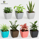 GARDENCIA Self Watering Flower Pot Lizza with Inner Tray, Plastic Planter, Lightweight, 15x15x18 cm, Pack of 7