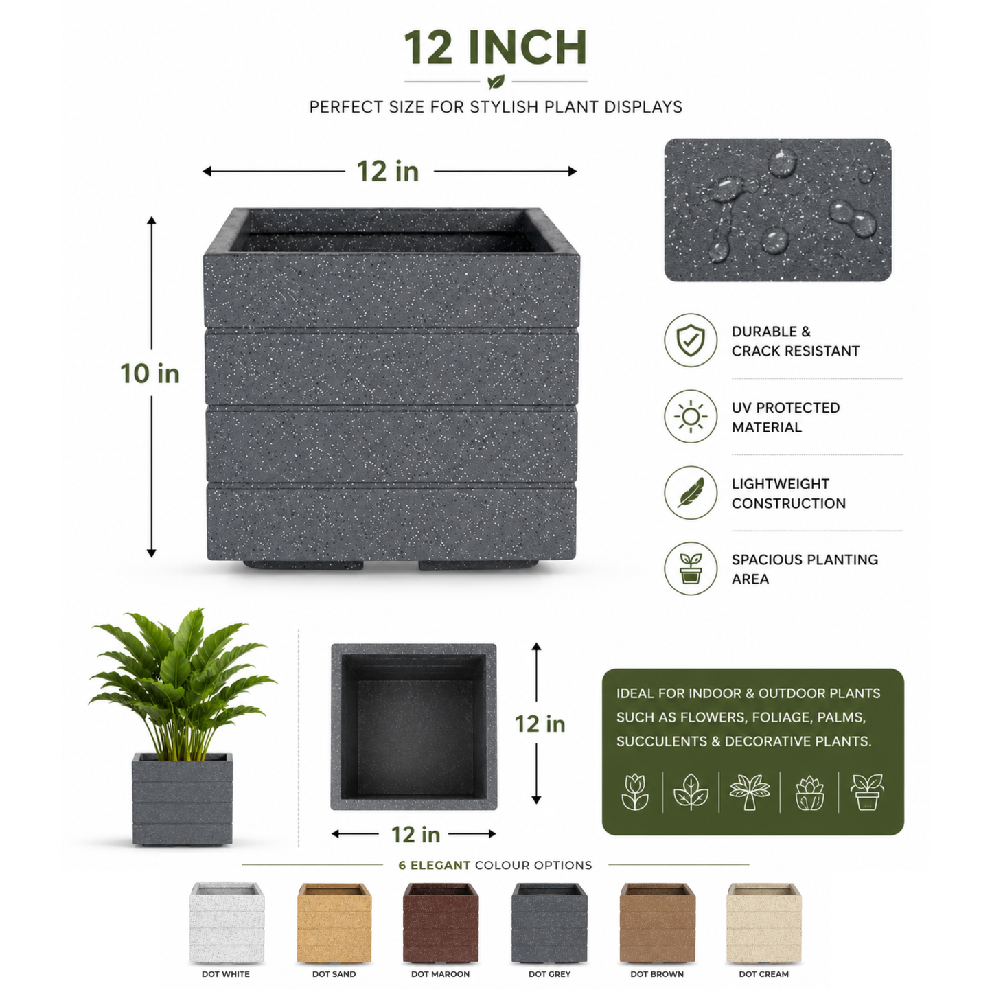 GARDENCIA ROTO SQUARE Pot – Square Planter with Dot Finish Colour