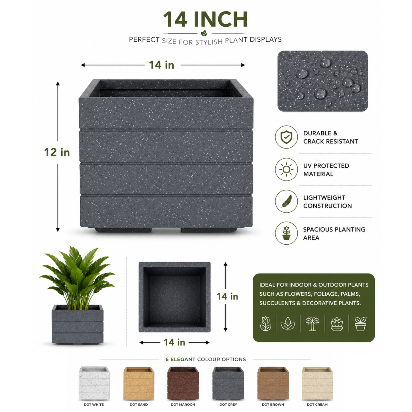 GARDENCIA ROTO SQUARE Pot Combo – Square Planter with Dot Finish Colour