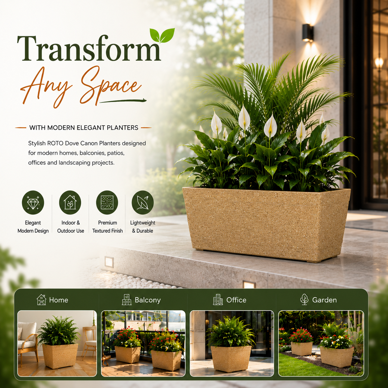 Gardencia Roto Dove Canon Rectangle Planter with Dot Finish Color