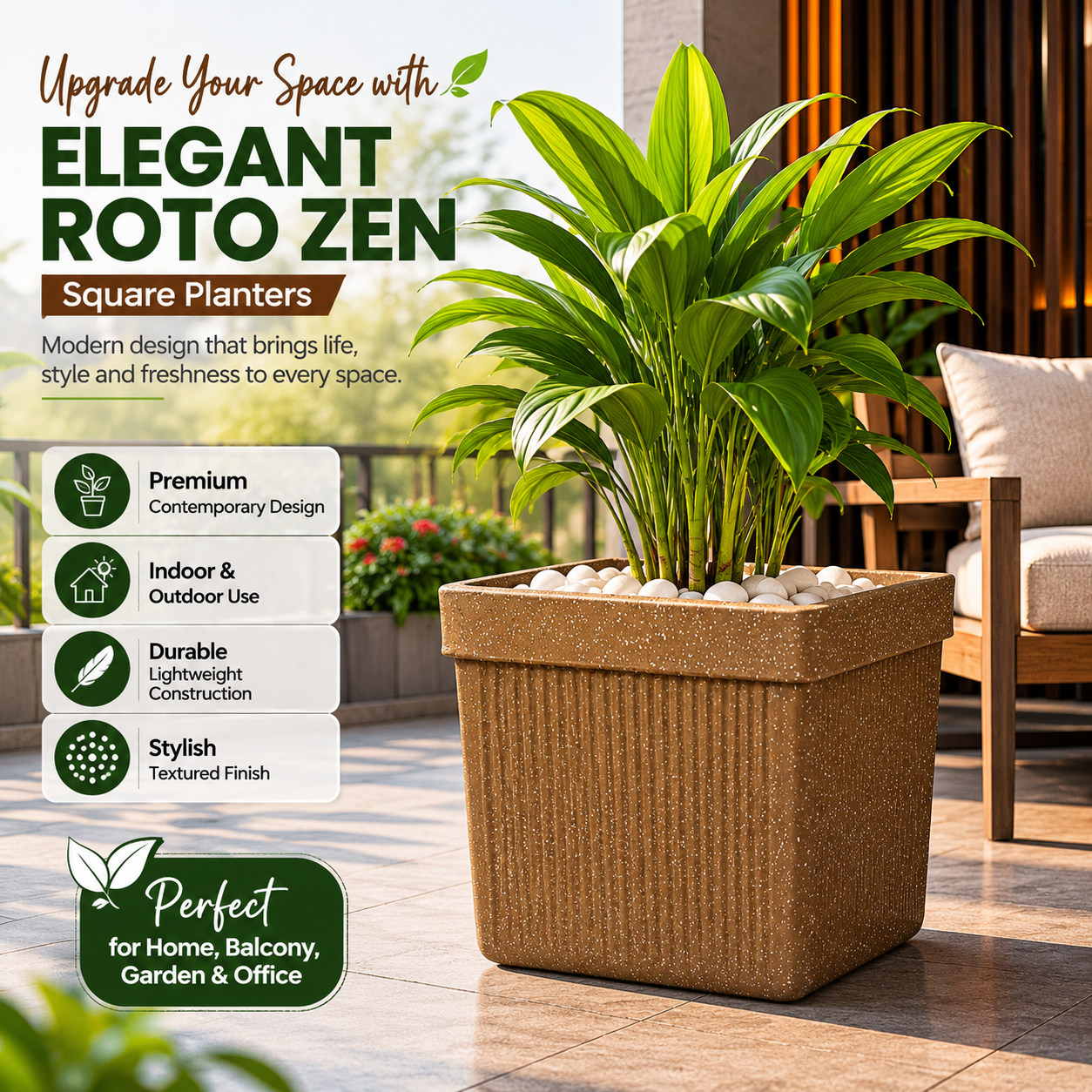 GARDENCIA ROTO ZEN 01  Square Planter Pot – with Dot Finish Colour