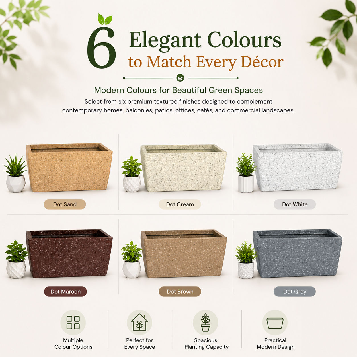 Gardencia Roto Dove Canon Rectangle Planter with Dot Finish Color