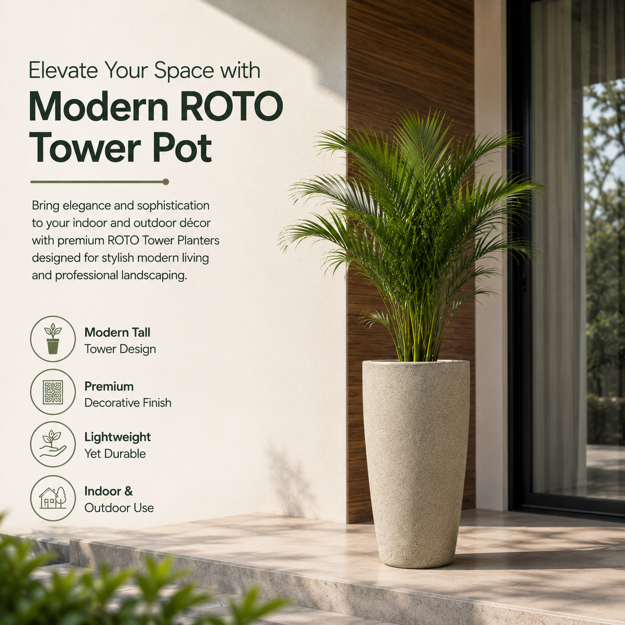 GARDENCIA Roto Tower Long Round Planter Pot –  with Dot Finish Color