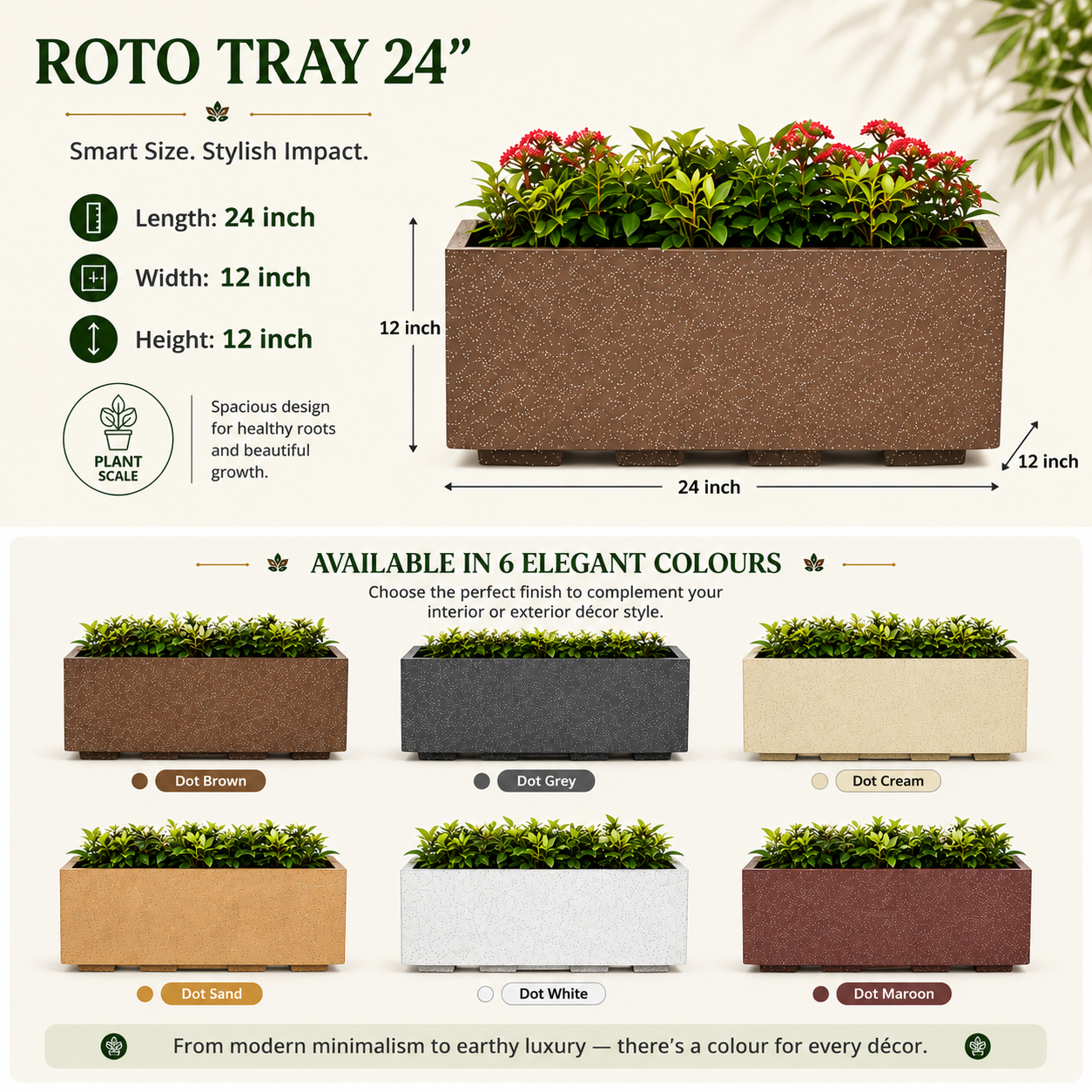 Gardencia Roto Box Tray Rectangular Planter with Dot Finish Color