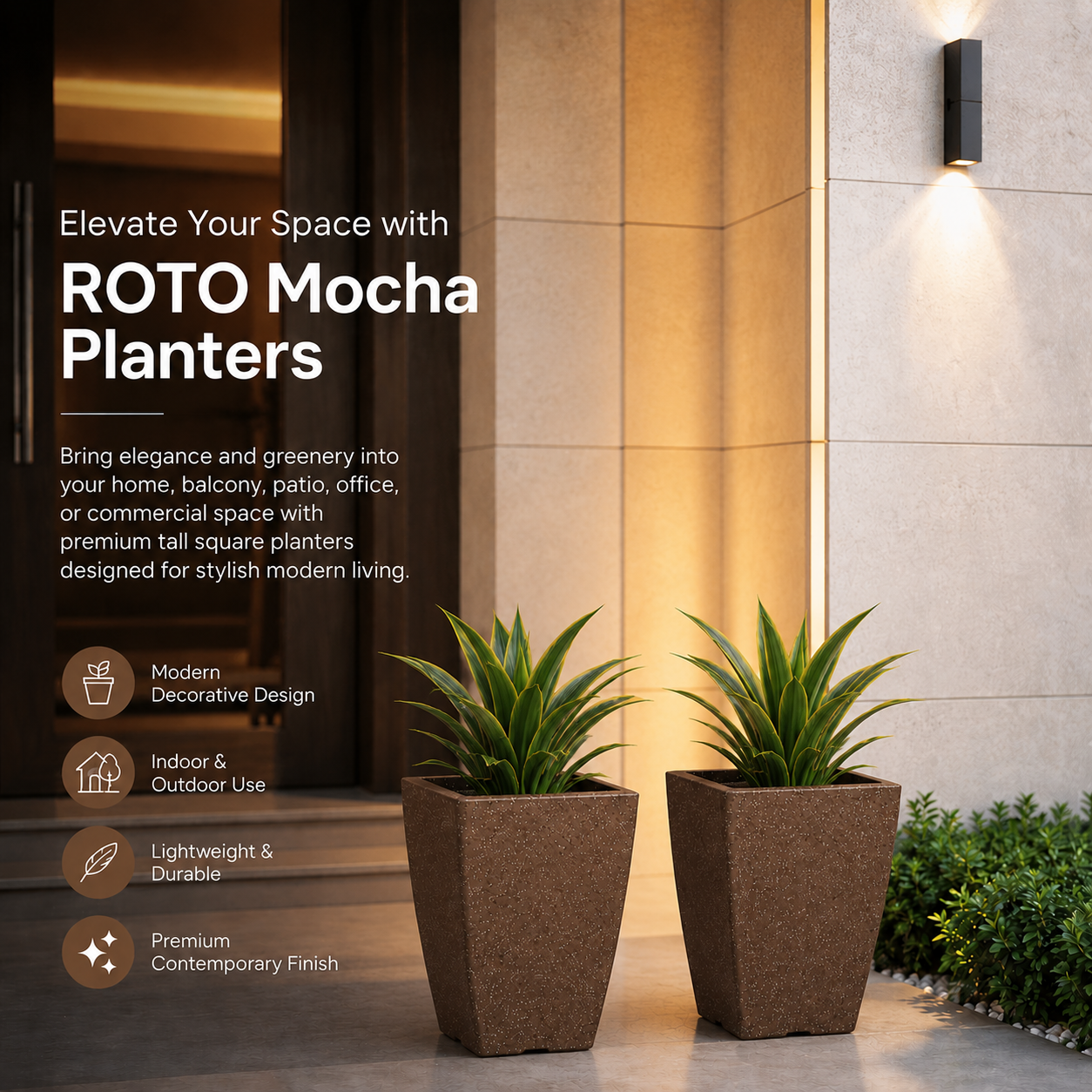 GARDENCIA ROTO MOCHA Pot – Long Square Planter with Dot Finish Colour