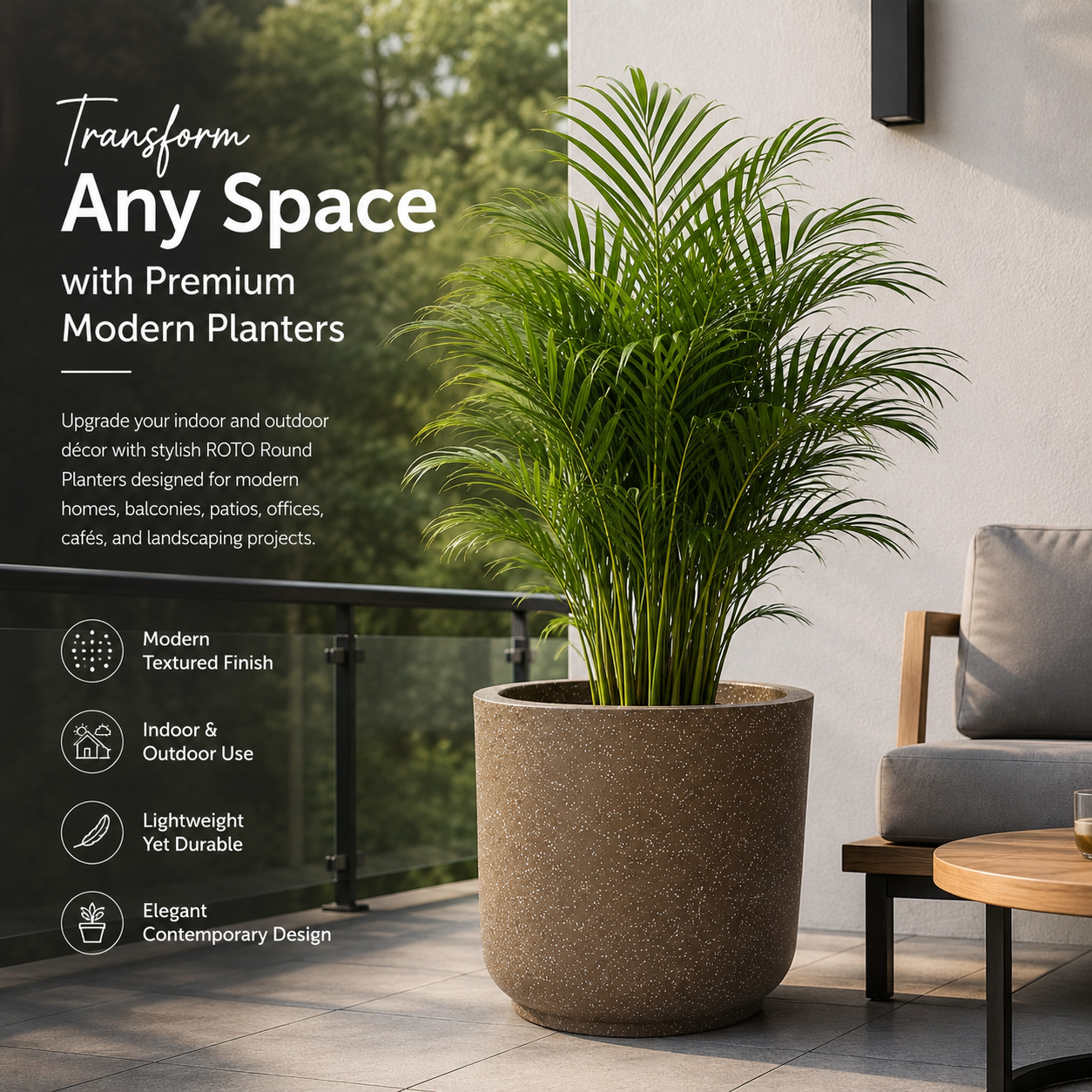GARDENCIA Roto RS Round Planter with Dot Finish Colour