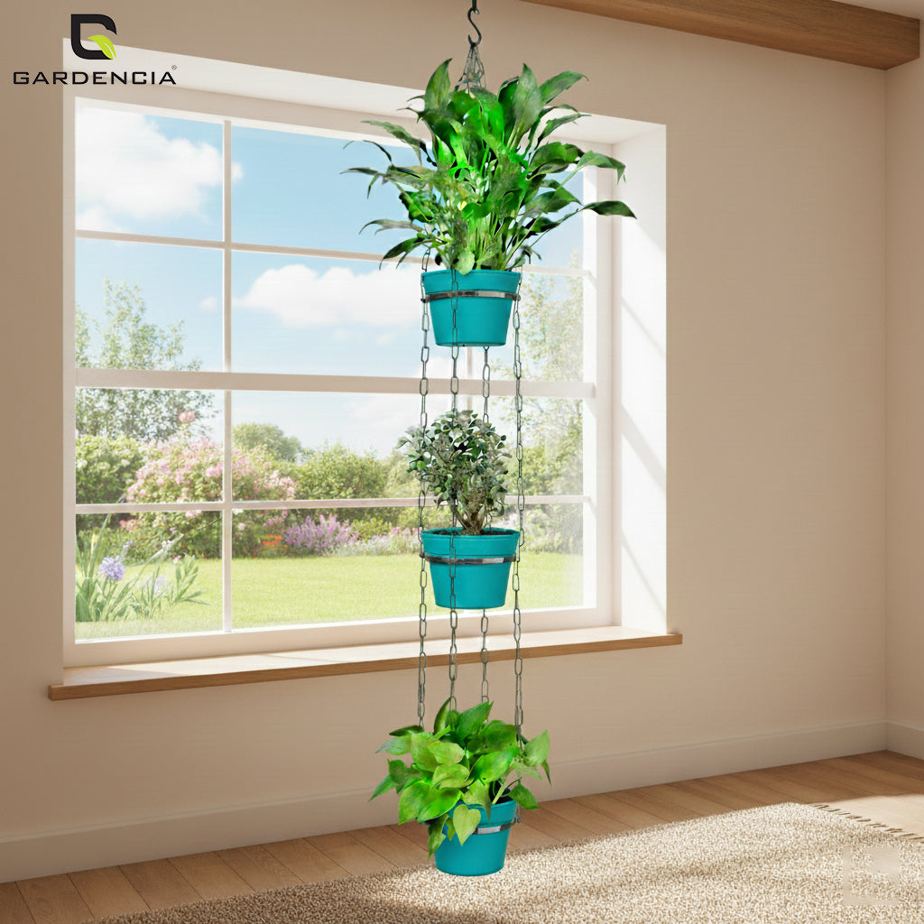 GARDENCIA Cube Self Watering Pot 6 Inch with Hanging Chain Modern Hanging Planter for Indoor & Outdoor Plants, Durable Plastic Pot Ideal for Balcony, Home & Office Decor