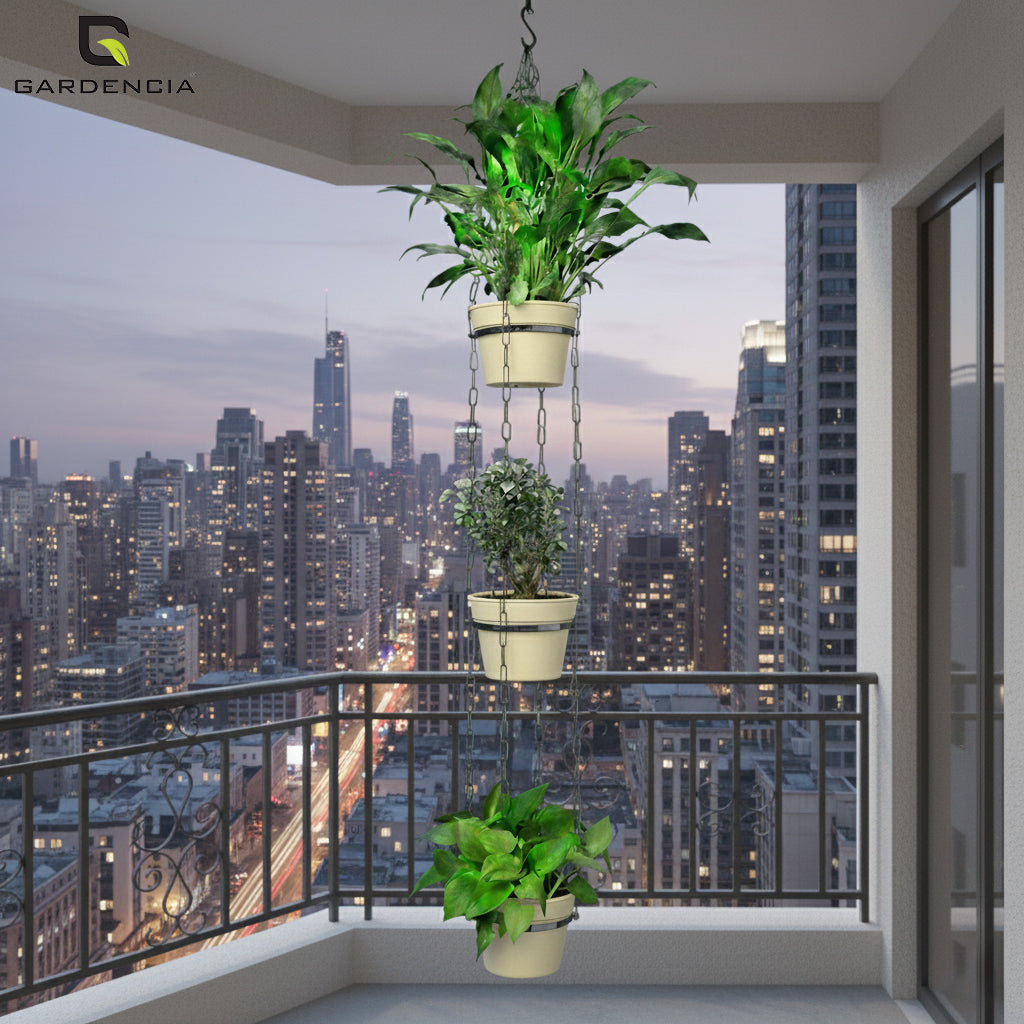 GARDENCIA Cube Self Watering Pot 6 Inch with Hanging Chain Modern Hanging Planter for Indoor & Outdoor Plants, Durable Plastic Pot Ideal for Balcony, Home & Office Decor