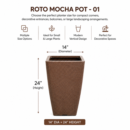 GARDENCIA ROTO MOCHA Pot – Long Square Planter with Dot Finish Colour