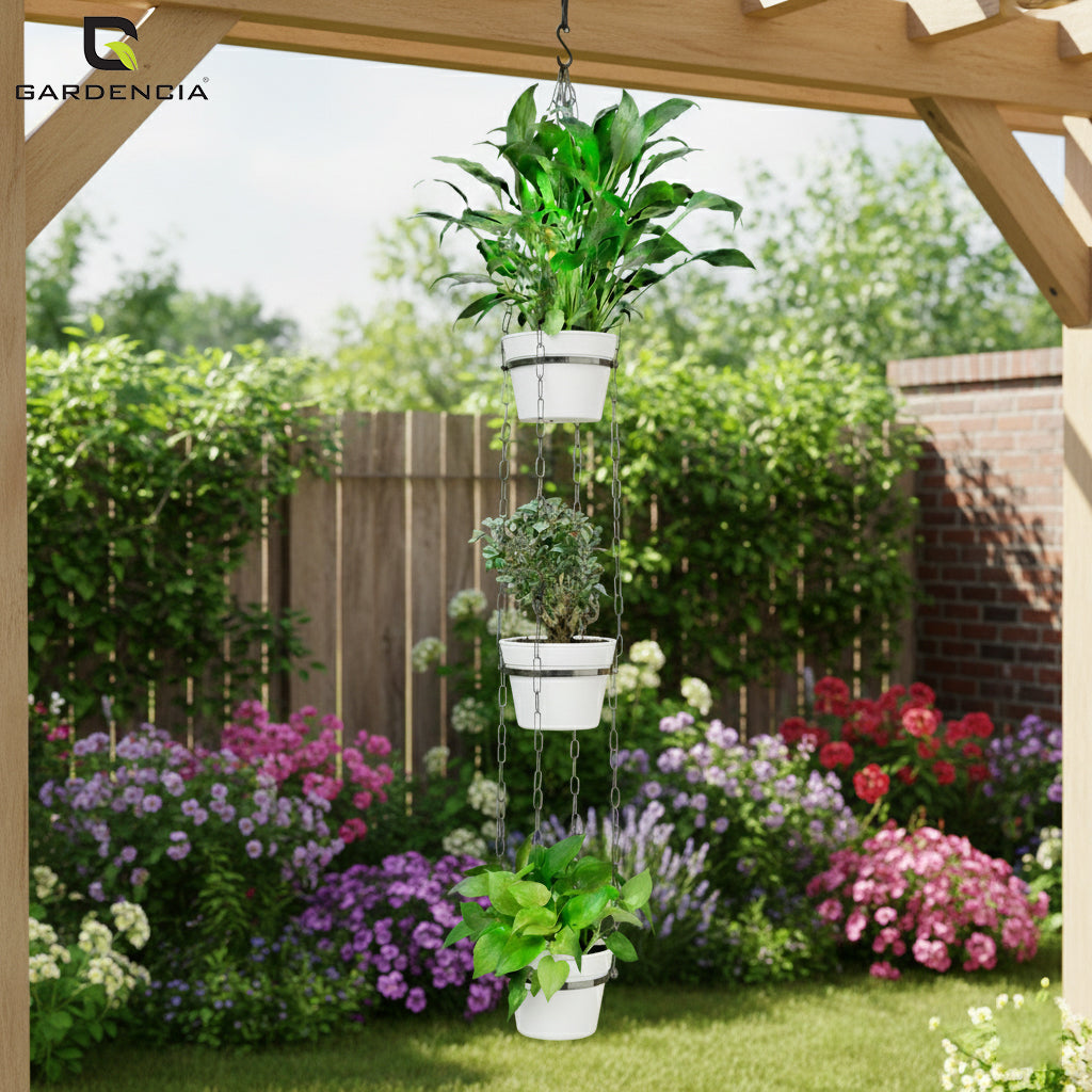 GARDENCIA Cube Self Watering Pot 6 Inch with Hanging Chain Modern Hanging Planter for Indoor & Outdoor Plants, Durable Plastic Pot Ideal for Balcony, Home & Office Decor