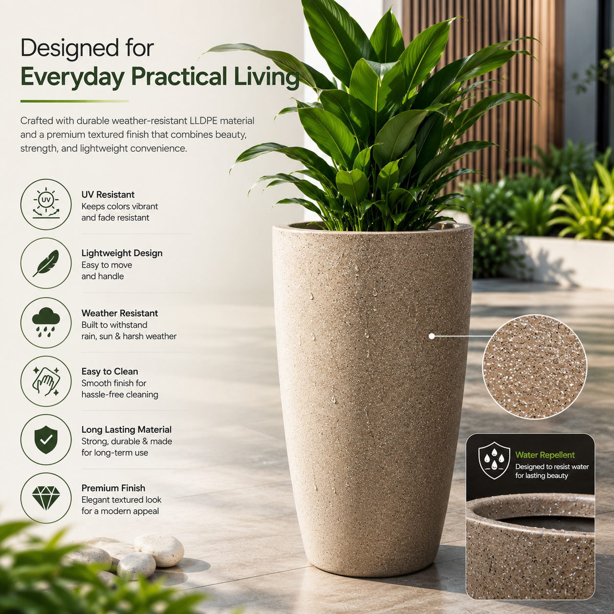 GARDENCIA Roto Tower Long Round Planter Pot –  with Dot Finish Color