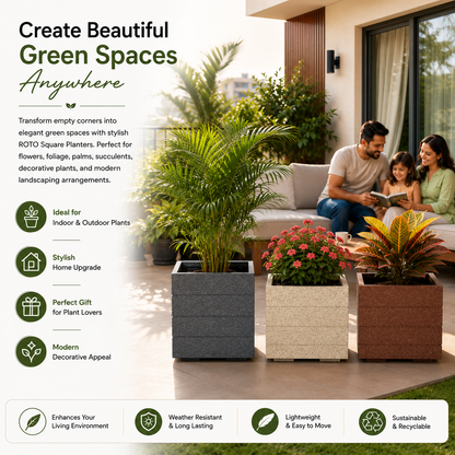 GARDENCIA ROTO SQUARE Pot Combo – Square Planter with Dot Finish Colour