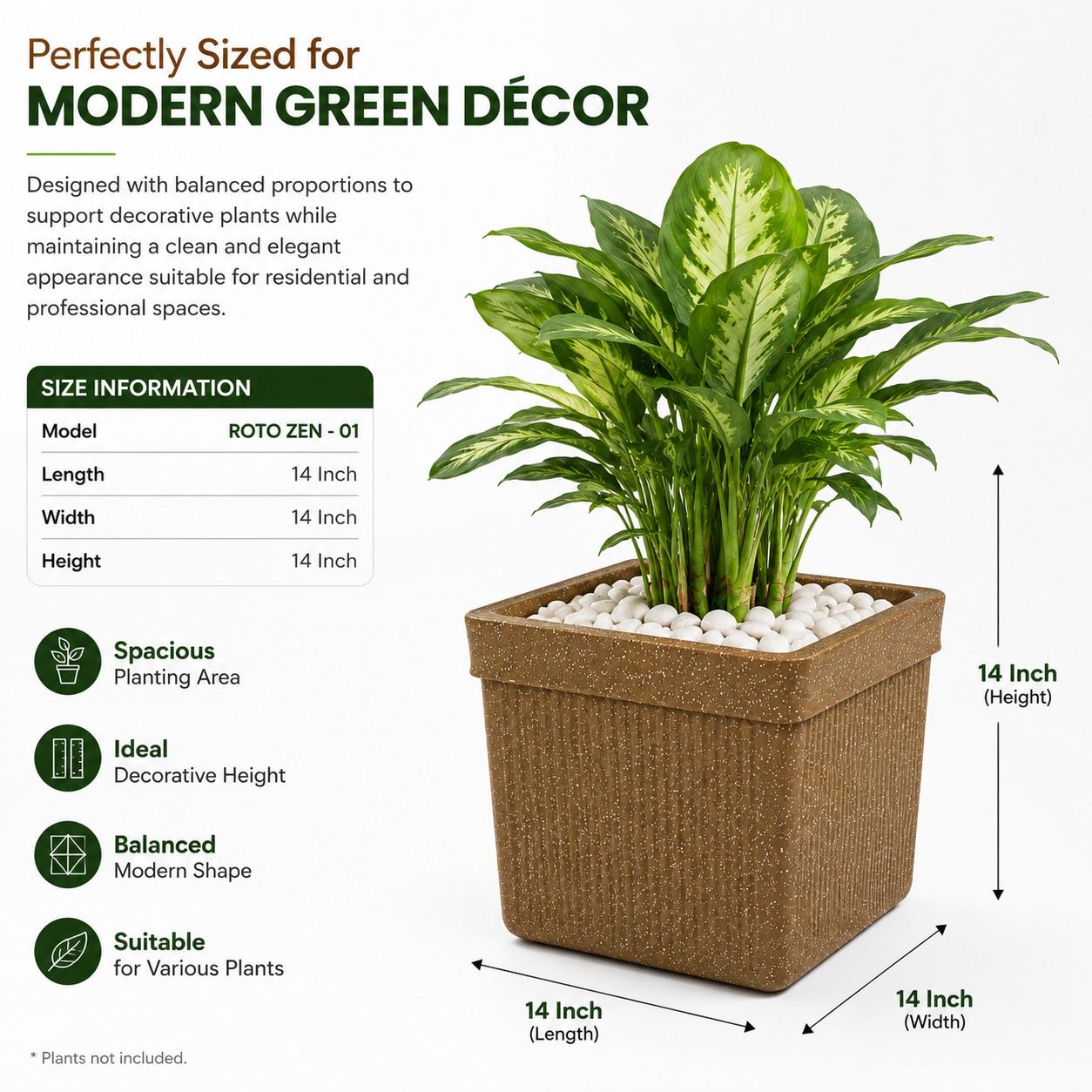 GARDENCIA ROTO ZEN 01  Square Planter Pot – with Dot Finish Colour
