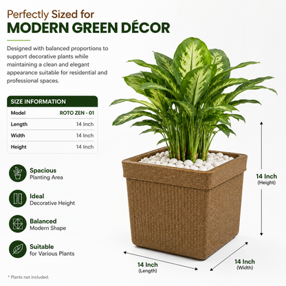 GARDENCIA ROTO ZEN 01  Square Planter Pot – with Dot Finish Colour