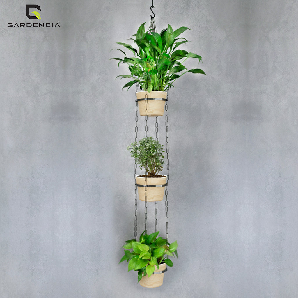 GARDENCIA Cube Self Watering Pot 6 Inch with Hanging Chain Modern Hanging Planter for Indoor & Outdoor Plants, Durable Plastic Pot Ideal for Balcony, Home & Office Decor