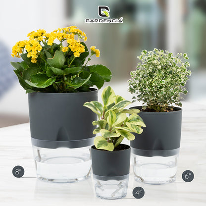 Gardencia Lobello 4/6/8 Inch Self Watering Plastic Flower Pot Cotton Rope Watering Small Plant Pot - Indoor Planters for Home Decor, Living Room, Kitchen, Bedroom, Office Desk, Gifting - Plants Not Included