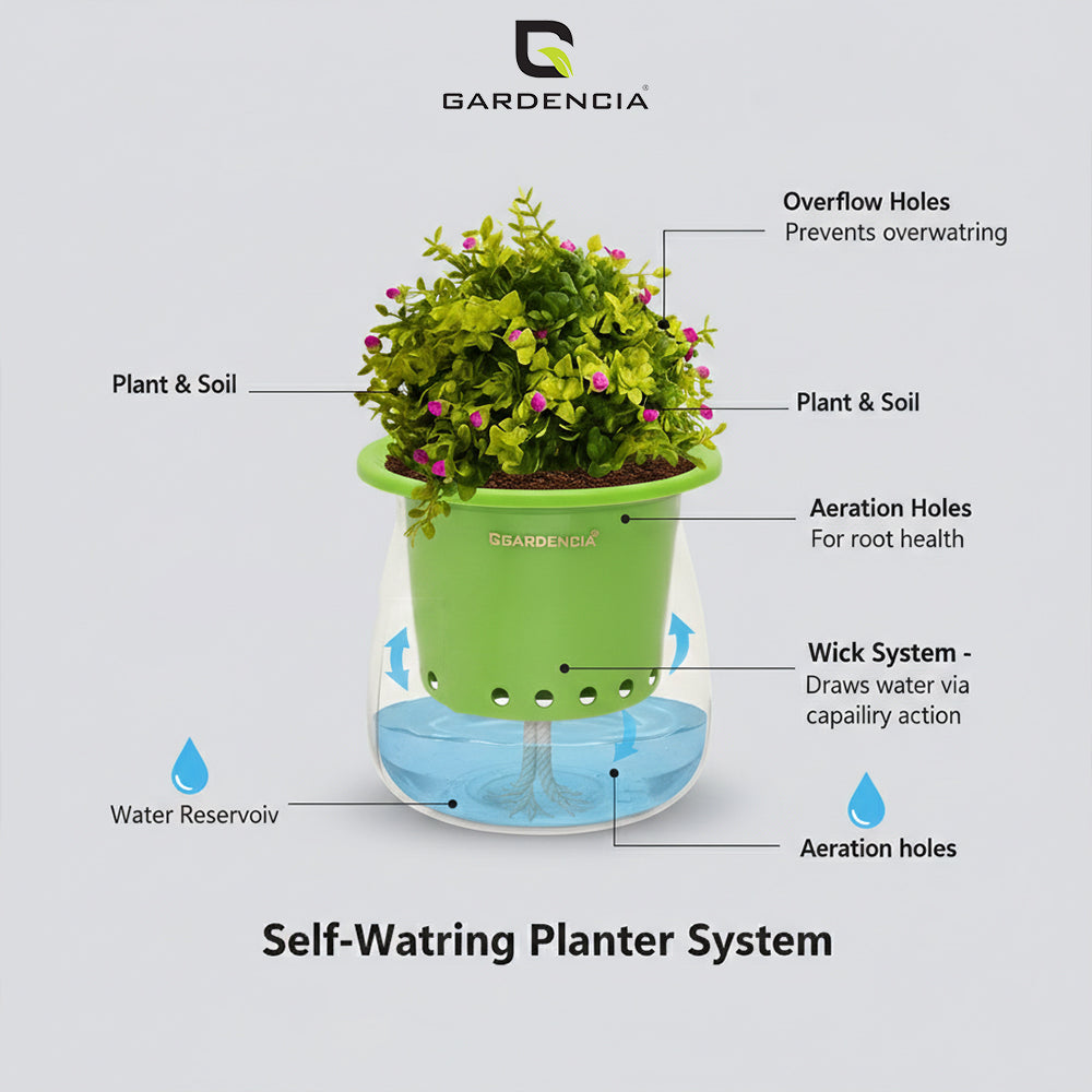GARDENCIA Conic Self Watering Pot for Indoor & Outdoor Plants | Glossy Polypropylene with UV Protection | Modern Planter for Home, Balcony, Office & Garden Dcor