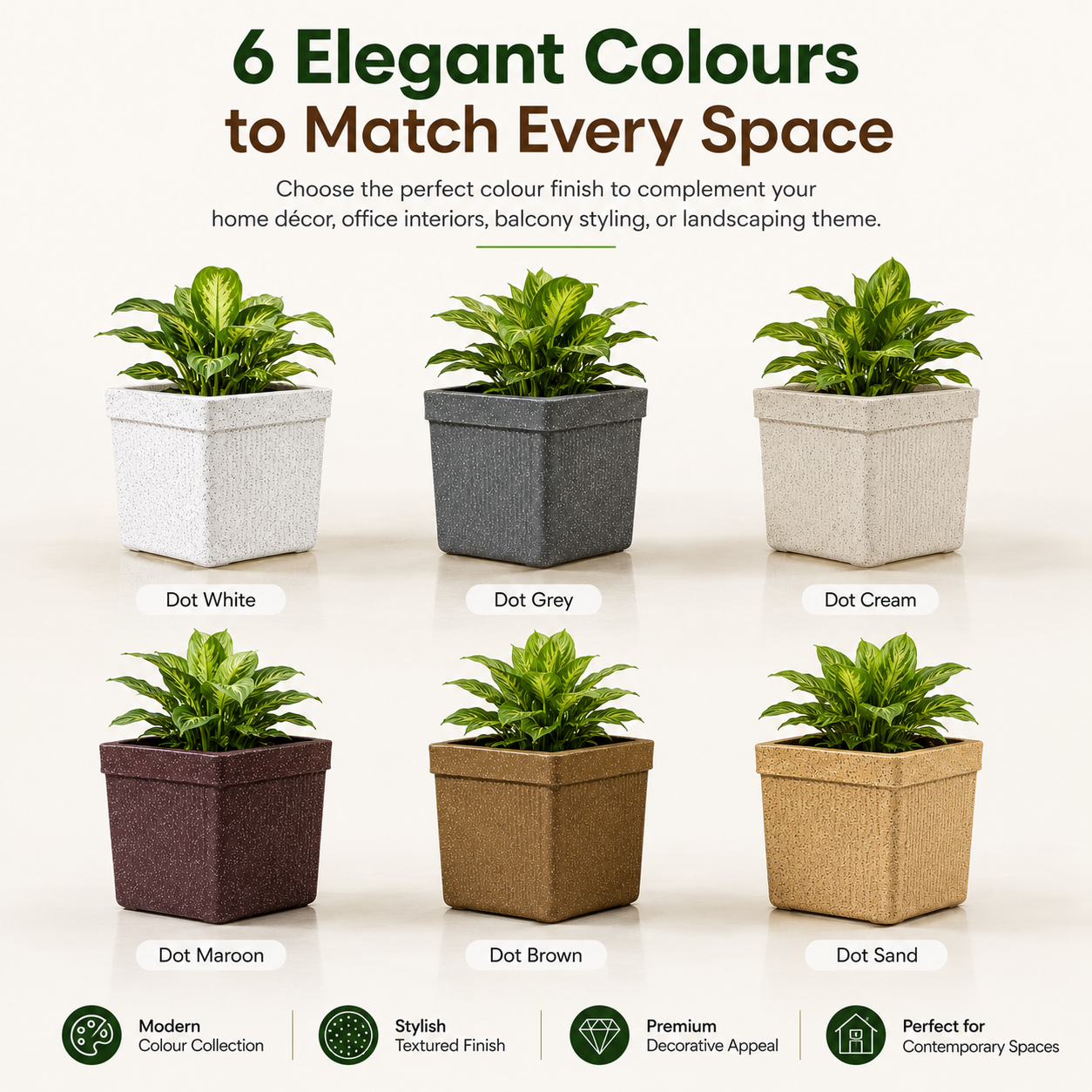 GARDENCIA ROTO ZEN 01  Square Planter Pot – with Dot Finish Colour