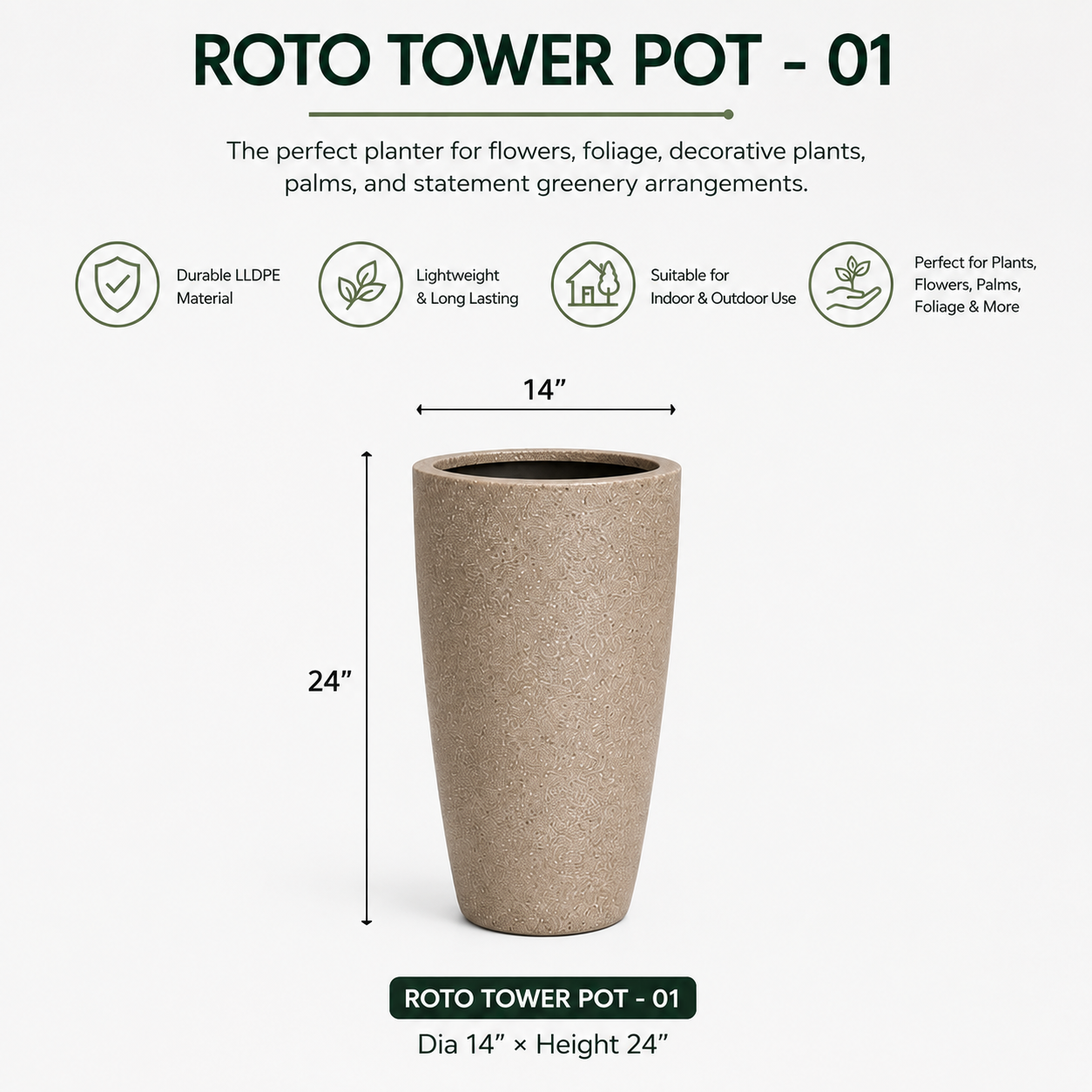GARDENCIA Roto Tower Long Round Planter Pot –  with Dot Finish Color