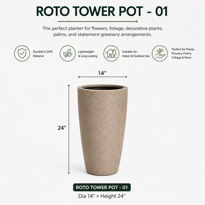 GARDENCIA Roto Tower Long Round Planter Pot –  with Dot Finish Color