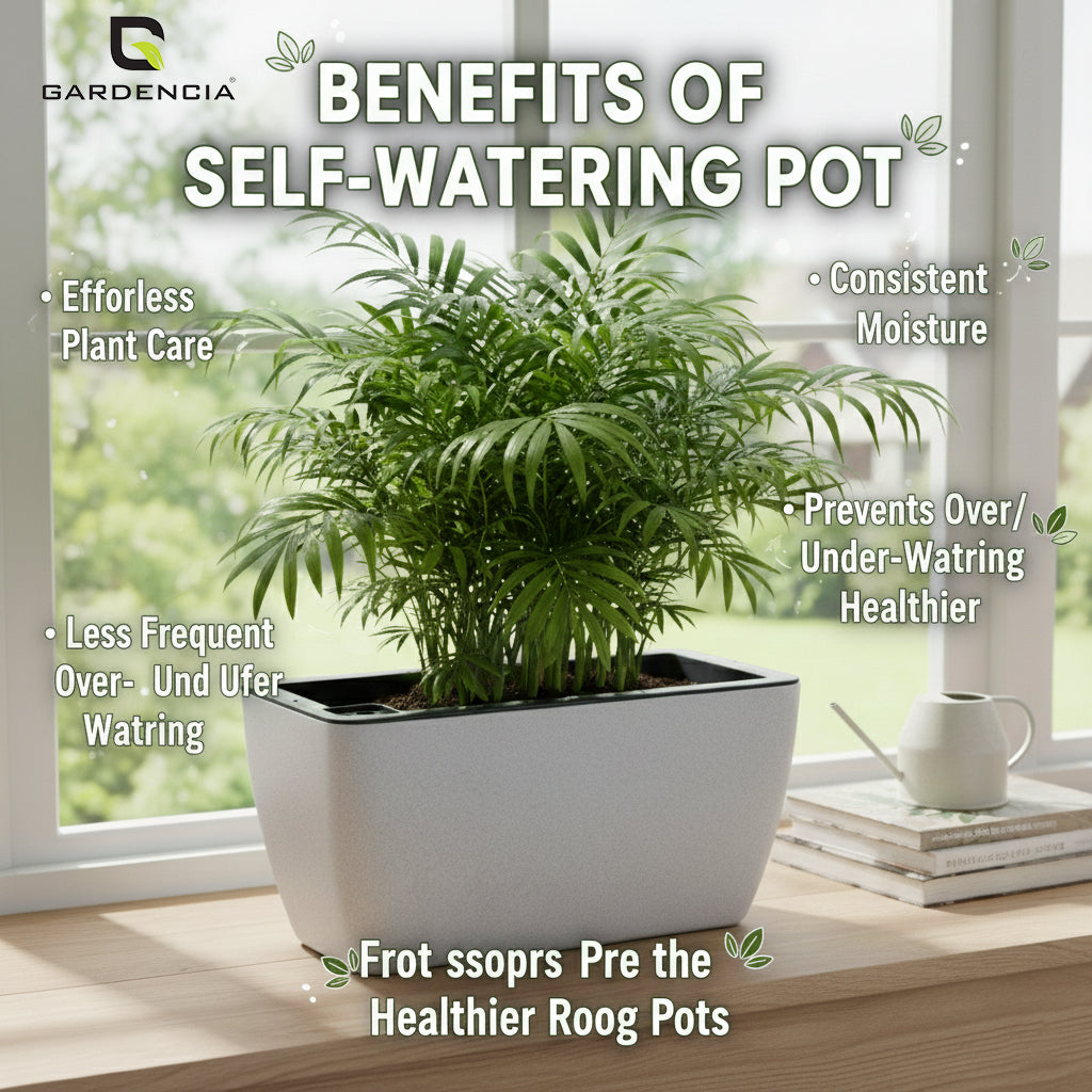 GARDENCIA Recta Self Watering Rectangle 100% Virgin Plastic Pots for Plants | Modern Design | Indoor and Outdoor Flower Pot for Home/Office/Table/Garden/Balcony Decoration | 14 inch