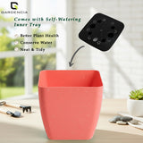 GARDENCIA Self Watering Flower Pot Lizza with Inner Tray, Plastic Planter, Lightweight, 15x15x18 cm, Pack of 7