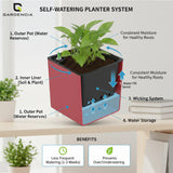Gardencia Columbus Self Watering Square Pot with Water Level Indicator Modern Planters with Automatic Watering System, Best Flower Pots for Home Decore, Living Room, Table Top Available In Multi Colours