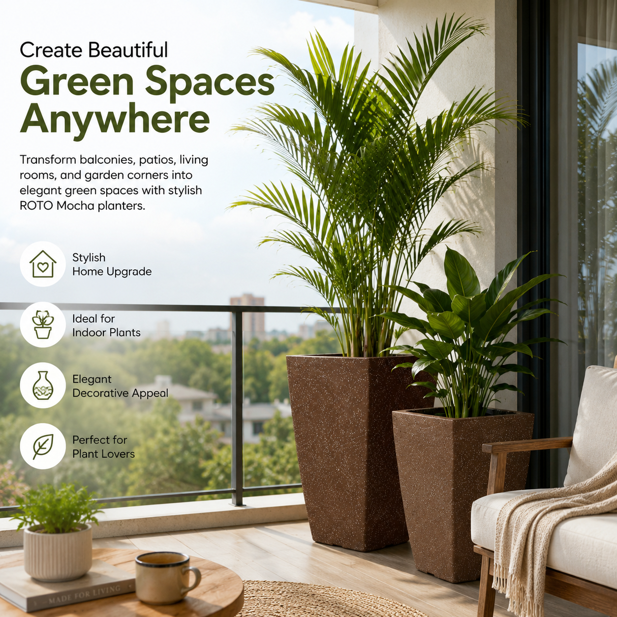 GARDENCIA ROTO MOCHA Pot – Long Square Planter with Dot Finish Colour