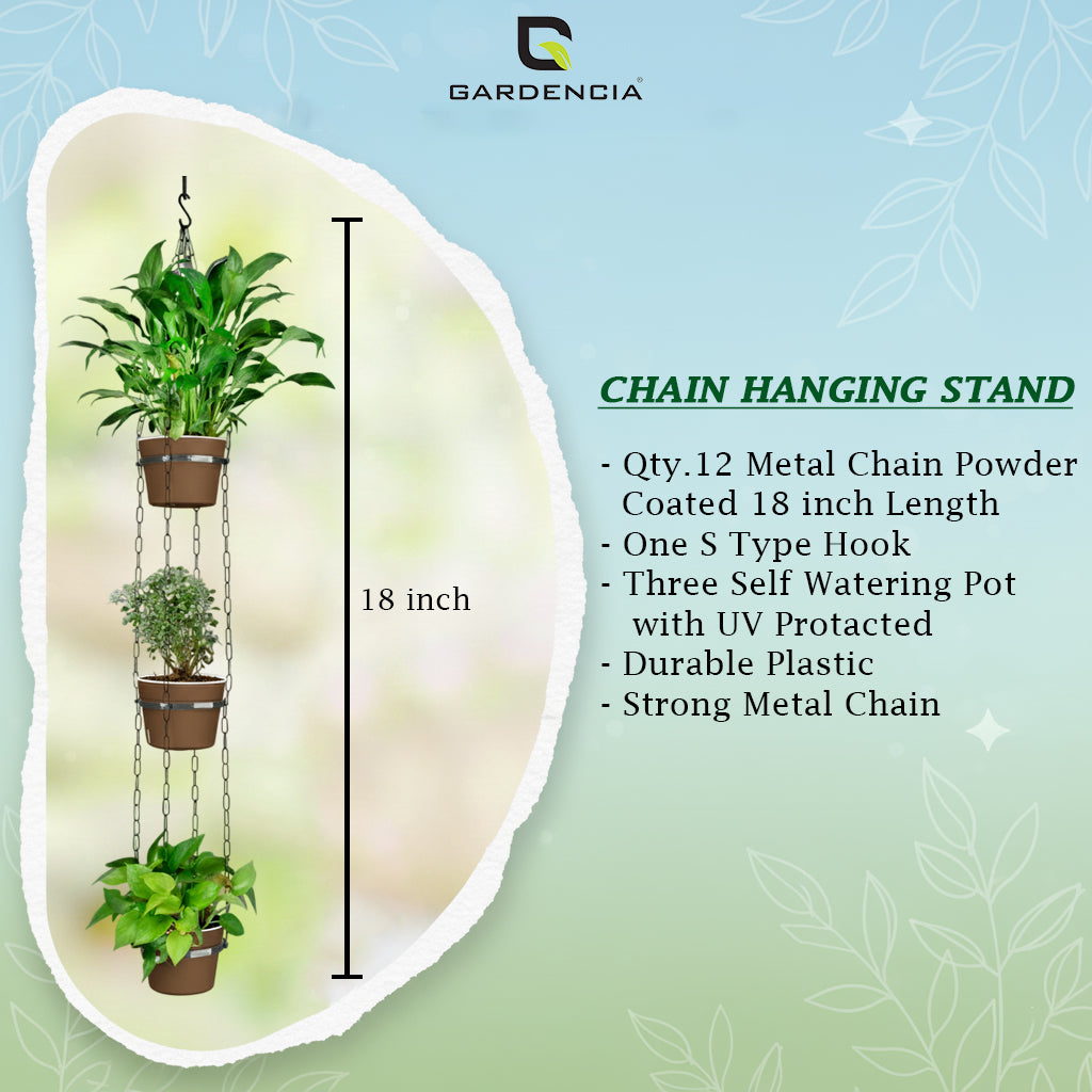 GARDENCIA Cube Self Watering Pot 6 Inch with Hanging Chain Modern Hanging Planter for Indoor & Outdoor Plants, Durable Plastic Pot Ideal for Balcony, Home & Office Decor