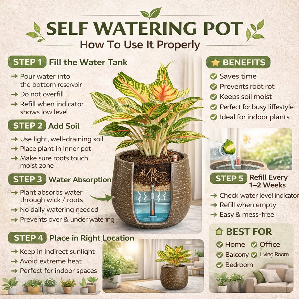 GARDENCIA Roto Tiny 01 Self Watering Round Planter Pot 7"