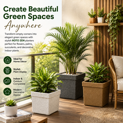 GARDENCIA ROTO ZEN 01  Square Planter Pot – with Dot Finish Colour