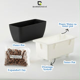 GARDENCIA Recta Self Watering Rectangle 100% Virgin Plastic Pots for Plants | Modern Design | Indoor and Outdoor Flower Pot for Home/Office/Table/Garden/Balcony Decoration | 14 inch