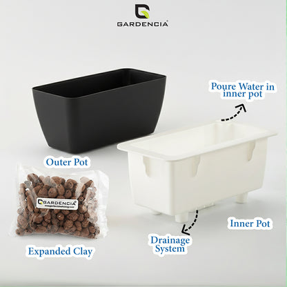 GARDENCIA Recta Self Watering Rectangle 100% Virgin Plastic Pots for Plants | Modern Design | Indoor and Outdoor Flower Pot for Home/Office/Table/Garden/Balcony Decoration | 14 inch