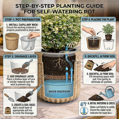 GARDENCIA Roto Tiny 04 Round Self Watering Planter Pot 6"