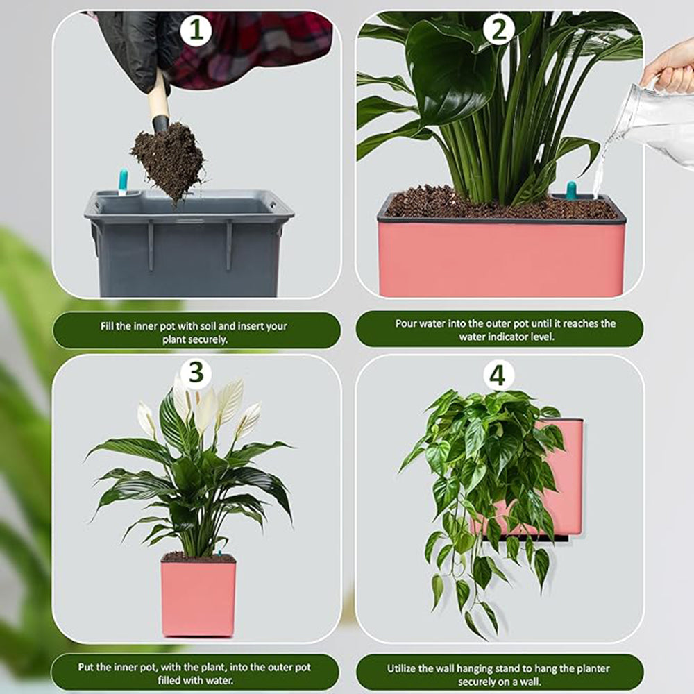 GARDENCIA Columbus Self-Watering Pot with Wall Stand 6"