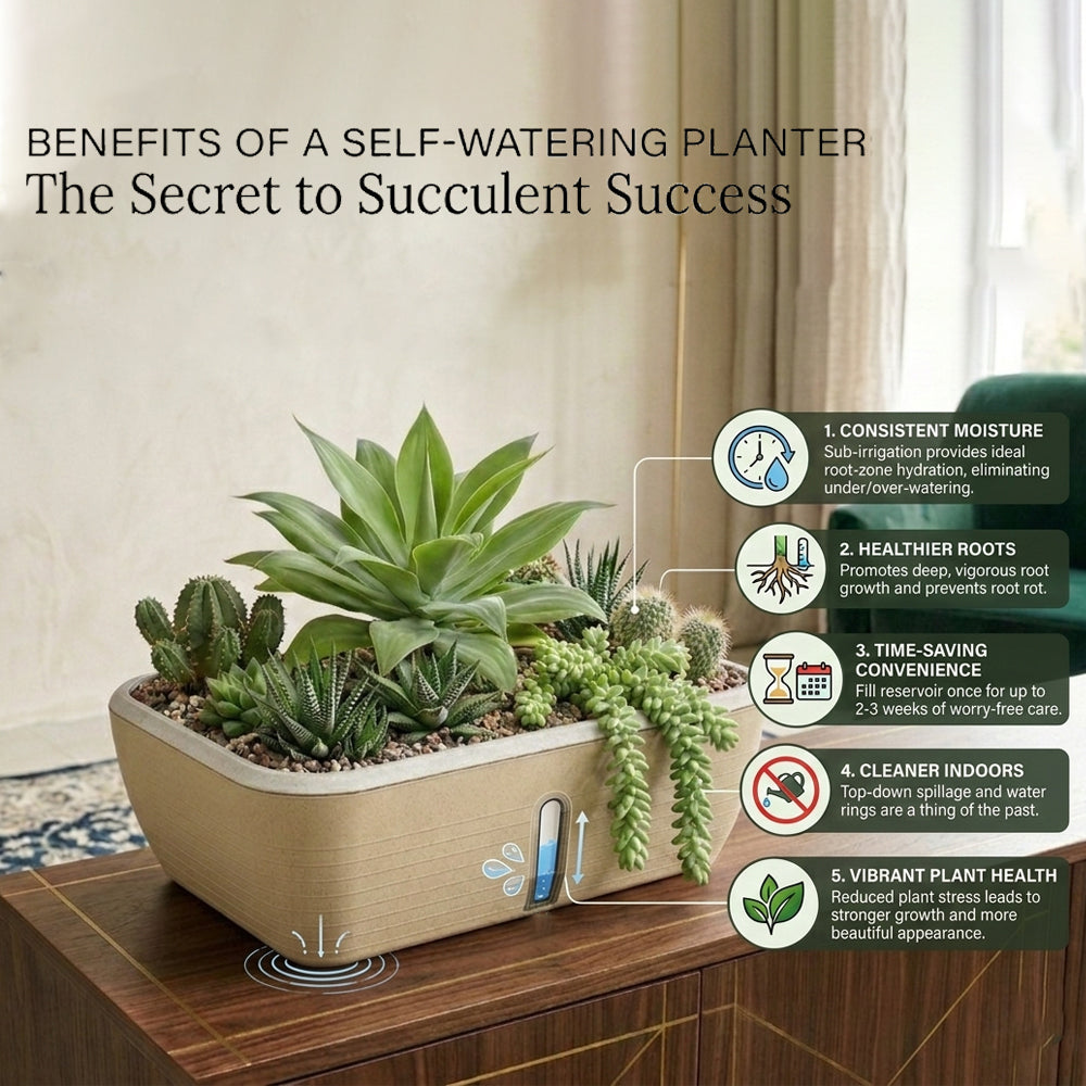 GARDENCIA Contessa Self Watering Planter | 15 x 11 x 4.5 Inch | Polypropylene with UV Protection | Matt Finish Indoor Outdoor Rectangular Pot for Plants