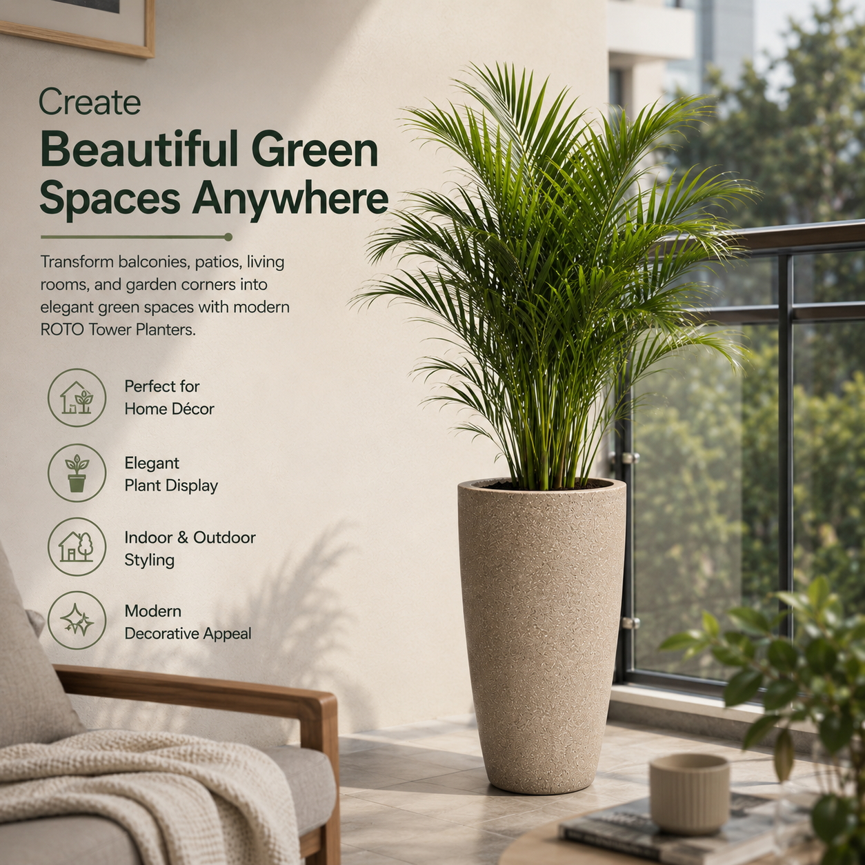 GARDENCIA Roto Tower Long Round Planter Pot –  with Dot Finish Color