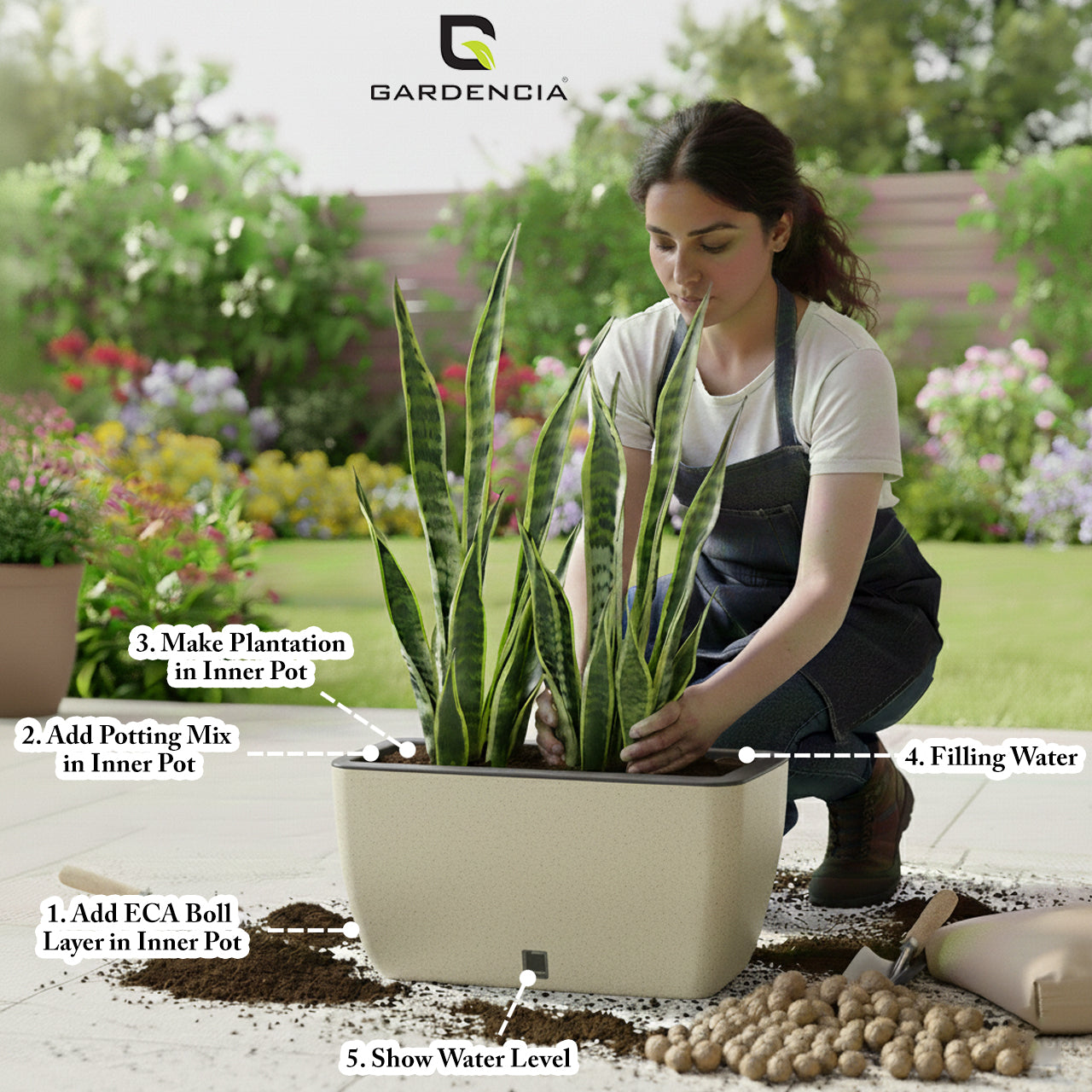 GARDENCIA Recta Self Watering Rectangle 100% Virgin Plastic Pots for Plants | Modern Design | Indoor and Outdoor Flower Pot for Home/Office/Table/Garden/Balcony Decoration | 14 inch