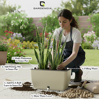 GARDENCIA Recta Self Watering Rectangle 100% Virgin Plastic Pots for Plants | Modern Design | Indoor and Outdoor Flower Pot for Home/Office/Table/Garden/Balcony Decoration | 14 inch